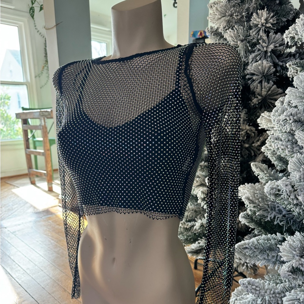 Altar'd State Black Mesh studded Crop Top